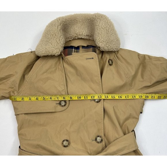 Abercrombie Fitch Rain Trench Coat Plaid Inner Sherpa Collar - Picture 2 of 9